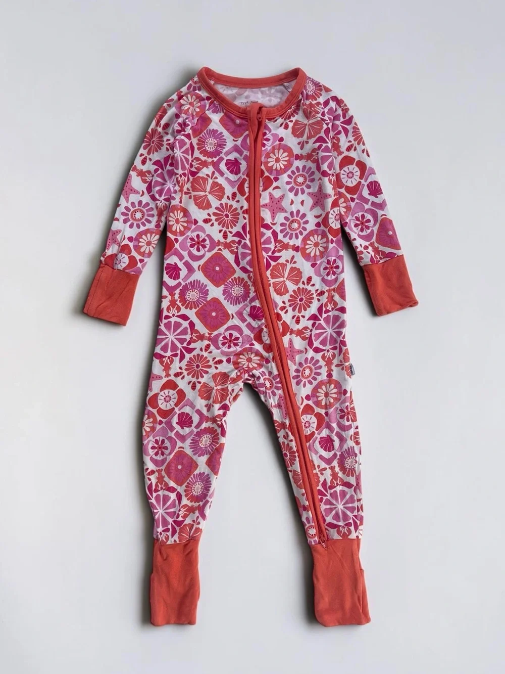 LITTLE SLEEPIES VGUC Bamboo Vibrant Geometric Floral Convertible Zip Up PJs